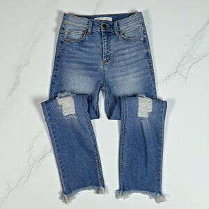 Altar'd State Ali Straight Ankle Jeans Size 25 Waist Distressed Denim Kick Crop